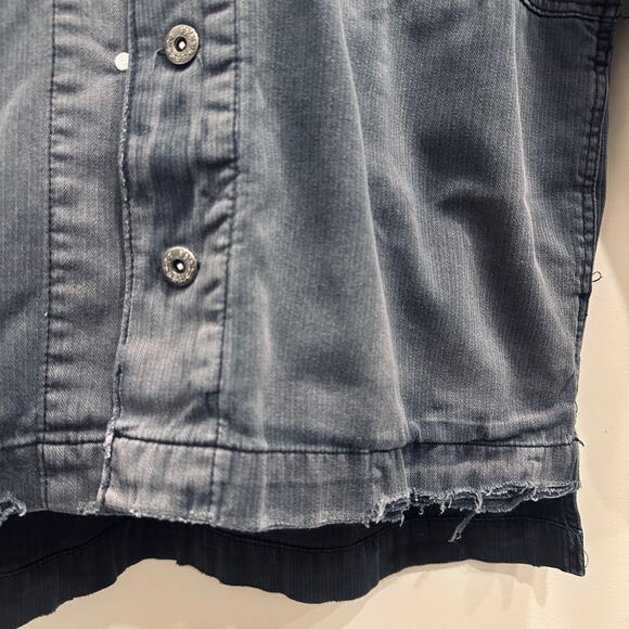 Free People Embellished Military Shirt Jacket Gray Distressed Beaded Patchwork - Picture 6 of 13